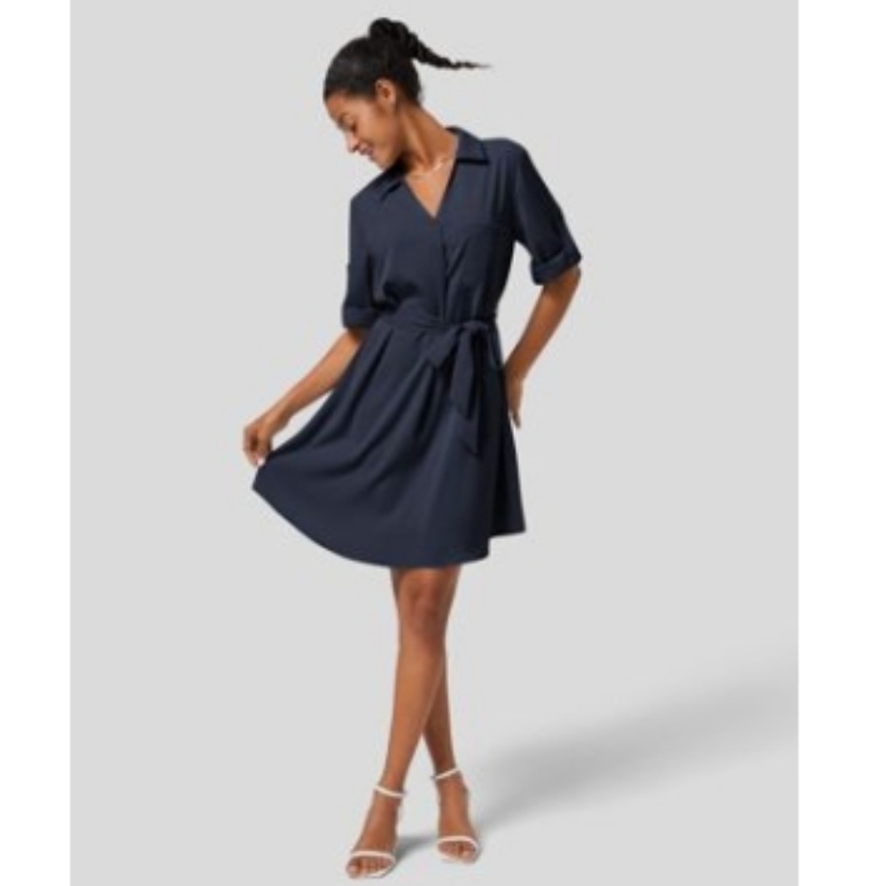 Roll Up Sleeve Belted Relaxed Work Shirt Dress *1Patriot Blue/XL
